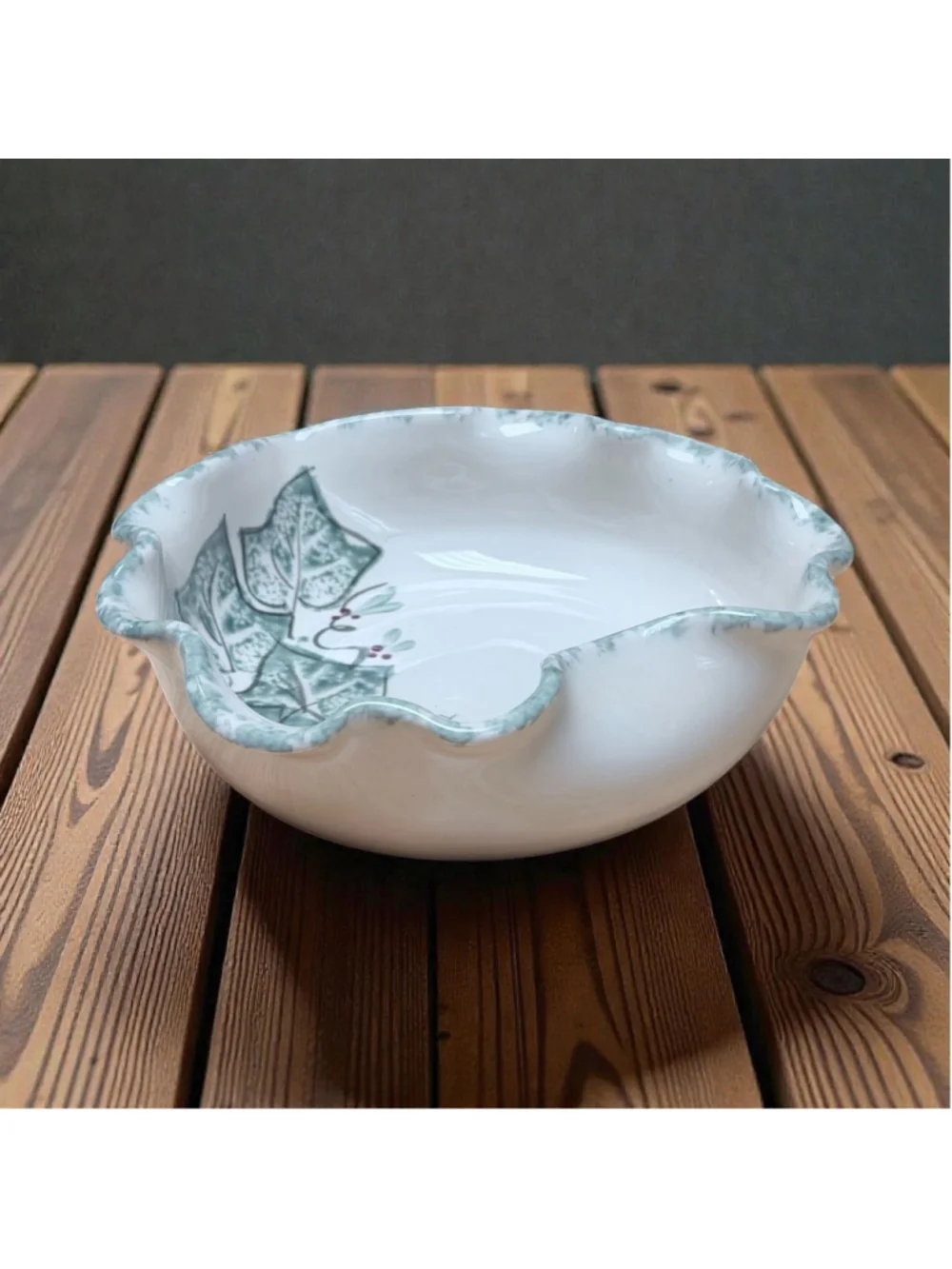 Ellis Pottery Holly Bowl VintageTexas Studio Pottery Scalloped Ceramic Stoneware